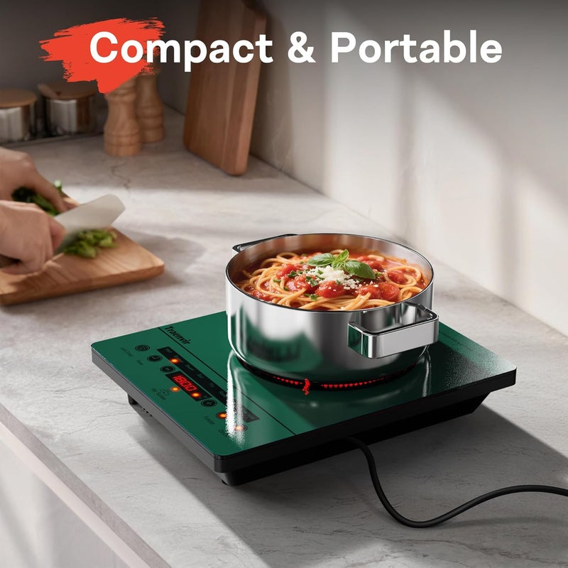Traenvir Single Burner Electric Cooktop, Portable Ceramic Stove 1800W, One Burner Electric Cooktop with Touch Control, Child Safety Lock, 4 Hour Timer, Overheat Protection, 110V-120V Plug in, Green - Image 2